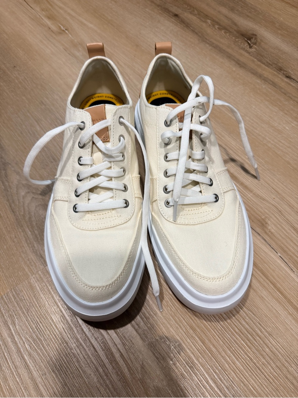 Cole Haan Men's Cream Canvas Lace-Up Sneakers with Tan Pull Tabs